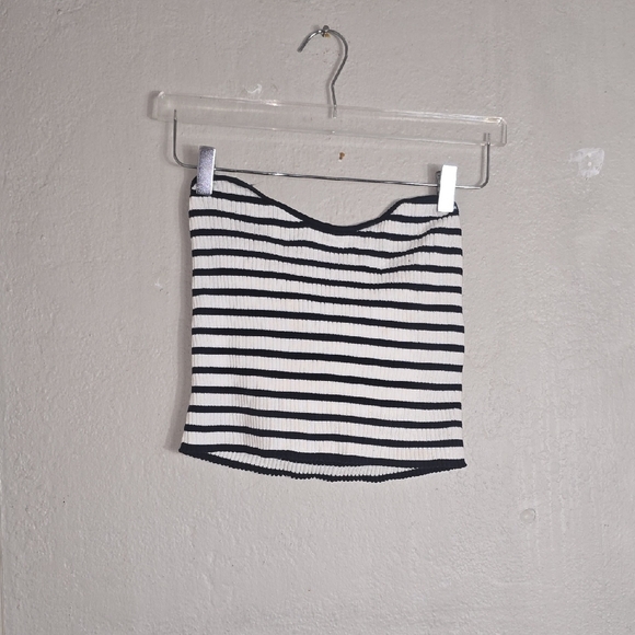 H&M Black and White Striped Crop Tube Top - Picture 1 of 3